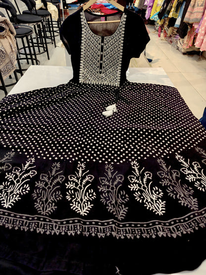 Black Anarkali Cotton Long Gown
