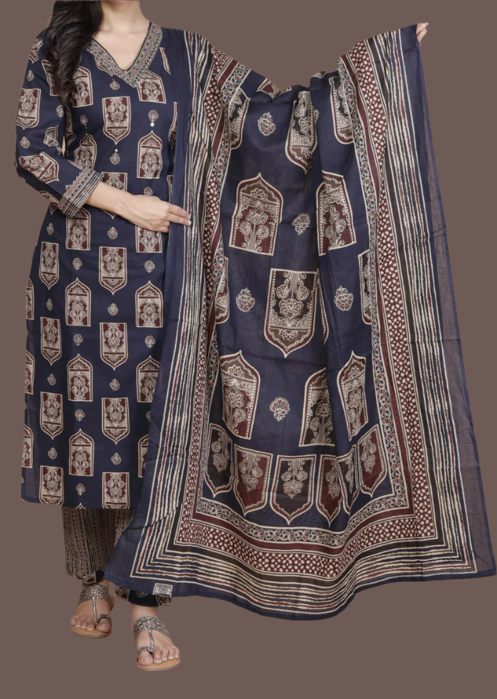 Navy Blue Aarohi Cotton 3 Piece Set