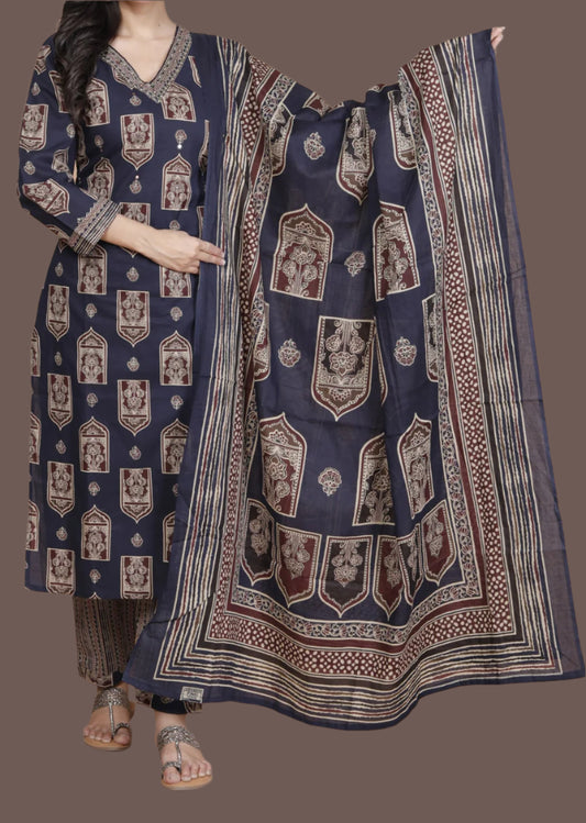 Navy Blue Aarohi Cotton 3 Piece Set