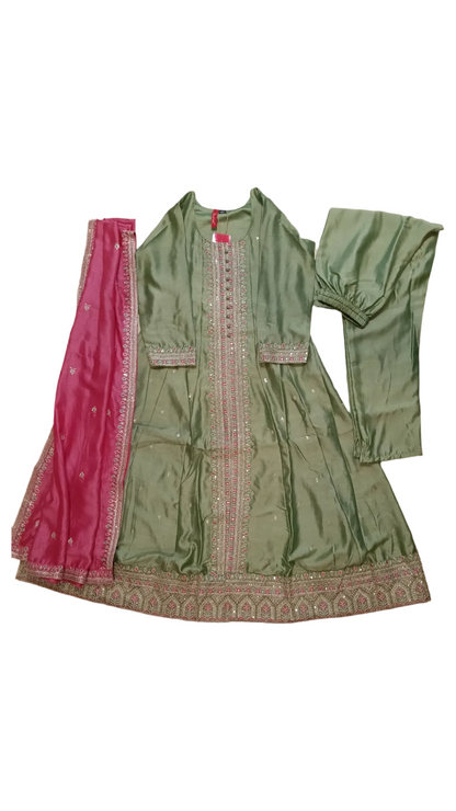 Green Anarkali 3 Piece set