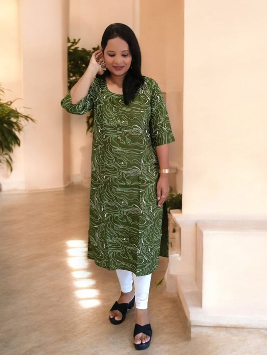 Green White Anika Kurti