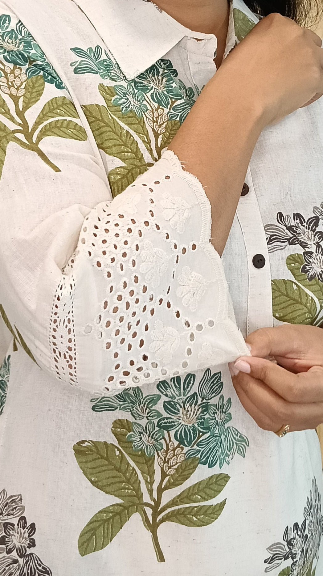 Lace Off-White Nisarg Cotton Collar Kurti Kurthi Kurta Floral Print Sleeve Design