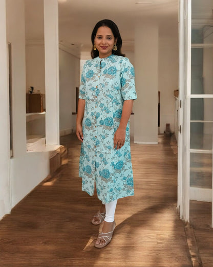 Mint blue Green Floral Cotton Kurti
