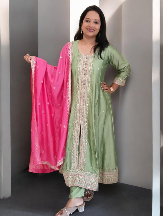 Green Anarkali 3 Piece set