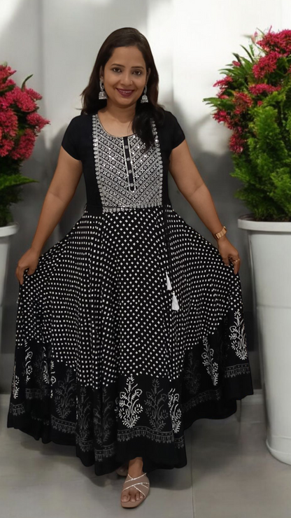 Black Anarkali Cotton Long Gown