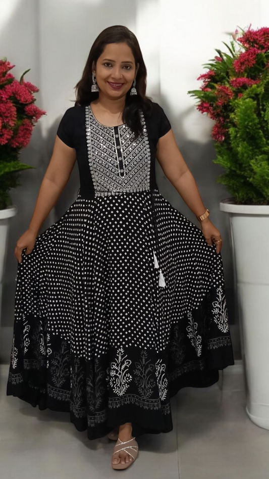 Black Anarkali Cotton Long Gown