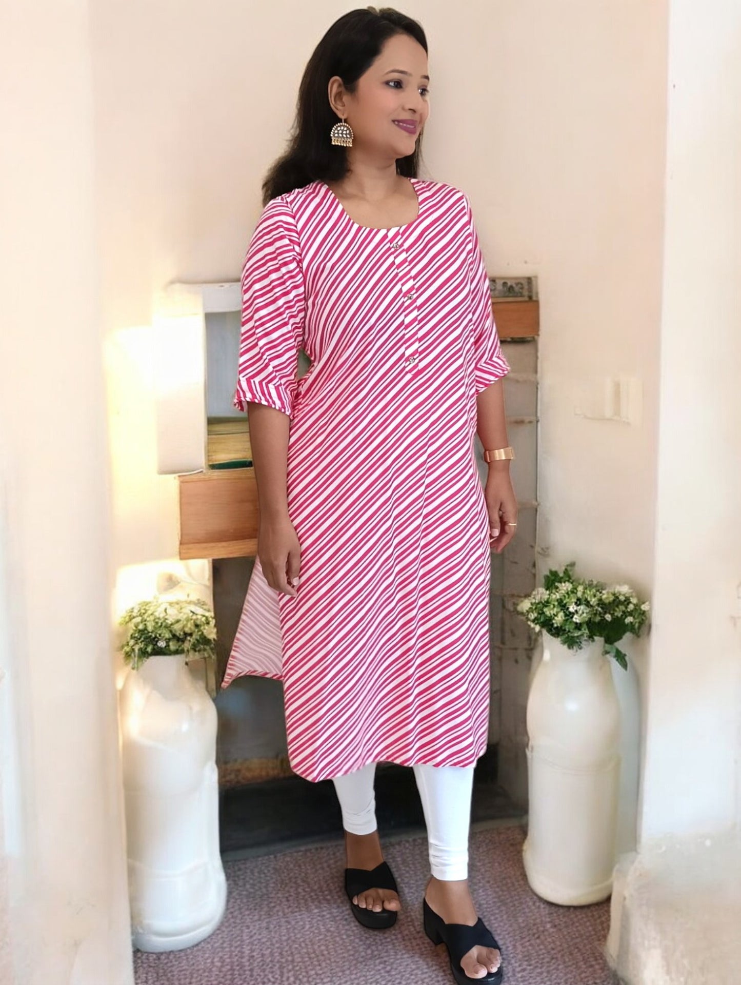 Rayon Pink_Leheriya_Kurti casual wear daily wear kurthi kurta Shaivee
