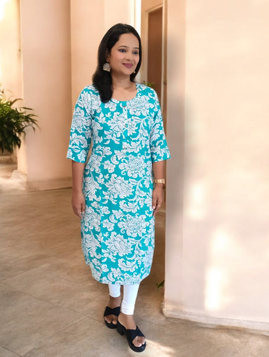 Rayon Anika_Blue_Kurti casual wear daily wear kurthi kurta Shaivee