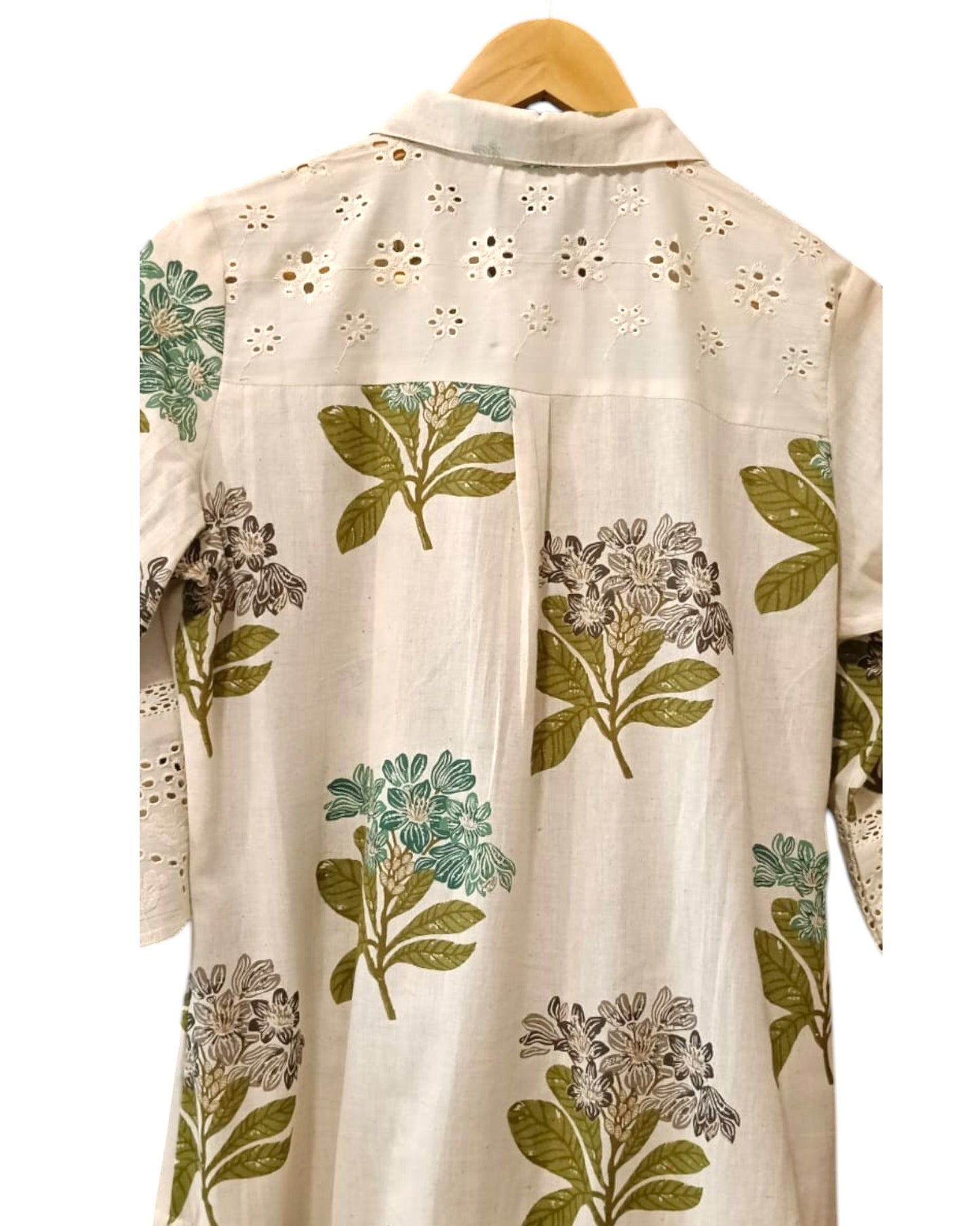 Lace Off-White Nisarg Cotton Collar Kurti Kurthi Kurta Floral Print Back Design